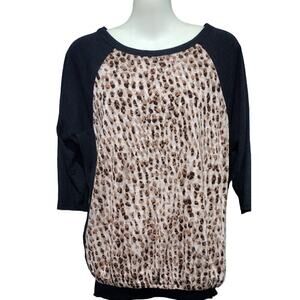 Ann Taylor LOFT Raglan Sleeve Animal Print‎ Top, Gray, Biege, Brown, Sz XS